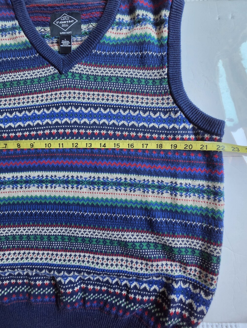 St. John's Bay Navy Fairisle V-Neck Sweater Vest - Picture 6 of 8